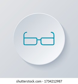 Square intelligent glasses. Linear outline icon. Cut circle with gray and blue layers. Paper style