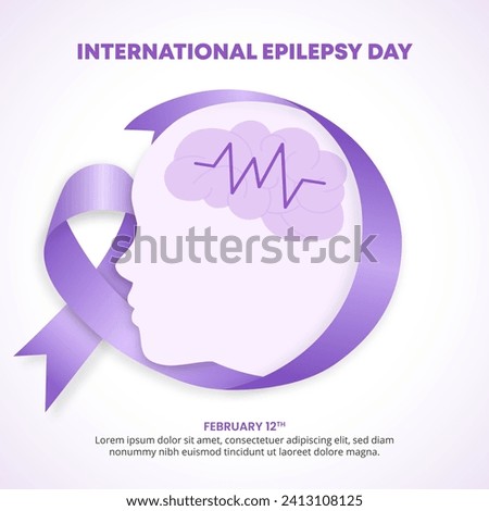 Square International Epilepsy Day background with a purple ribbon and cutting paper face Imagine de stoc © 
