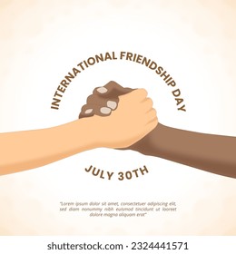 Square international friendship day background with shaking hands