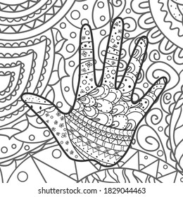 Square intricate background. Hand drawn pattern. Human hand. Black and white illustration