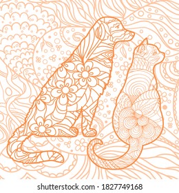 Square intricate pattern. Abstract background. Hand drawn animals. Doodle for work