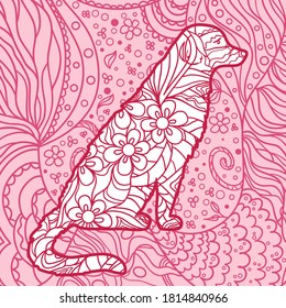 Square intricate pattern. Dog with abstract patterns on isolation background. Design for spiritual relaxation for adults