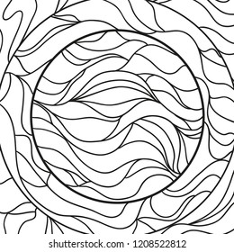 Square intricate pattern. Hand drawn mandala on isolated background. Design for spiritual relaxation for adults. Doodle for work. Black and white illustration for coloring