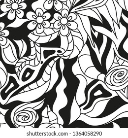 Square intricate pattern. Hand drawn mandala on isolated background. Doodle for work. Black and white illustration for coloring