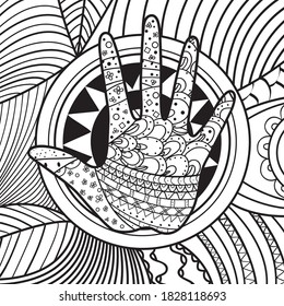 Square intricate pattern. Hand drawn mandala. Black and white illustration