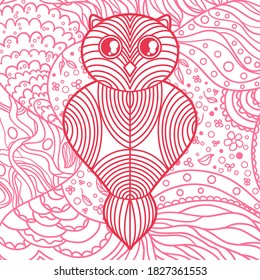 Square intricate pattern. Owl. Hand drawn mandala. Design for spiritual relaxation for adults