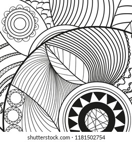 Square intricate pattern. Zentangle. Hand drawn mandala on isolated background. Design for spiritual relaxation for adults. Print for flyers and banners. Doodle for work. Vintage style. Coloring Page