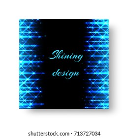 Square invitation card template for a party with bright blue neon rays