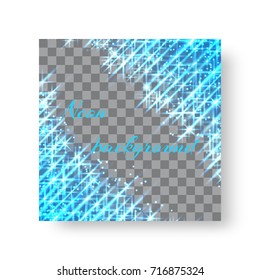 A square invitation template for a birthday with blue neon rays on a transparent background