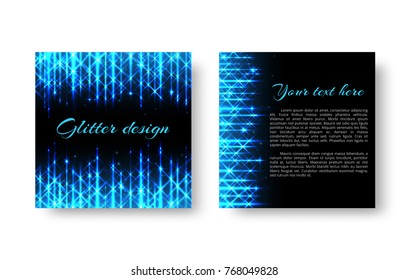 A square invitation template for a birthday with a blue neon light