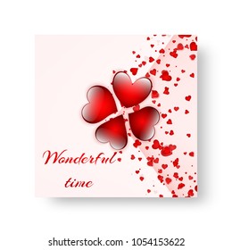 Square invitation template for St. Valentine's Day party with bright soaring hearts