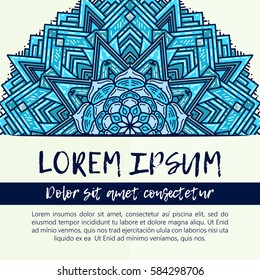 Square invite template. Vector invitation with mandala design element. Oriental pattern, vector illustration. Islam, Arabic Indian turkish motifs