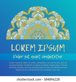 Square invite template. Vector invitation with mandala design element. Round flower ornament. Decorative vintage print. Luxury floral weave pattern.