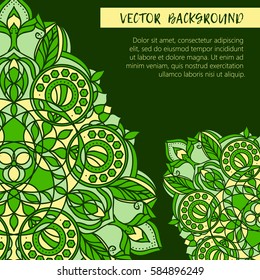 Square invite template. Vector invitation with mandala design element. Round flower ornament. Decorative vintage print. Luxury floral weave pattern.