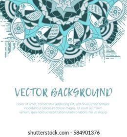 Square invite template. Vector invitation with mandala design element. Round flower ornament. Decorative vintage print. Luxury floral weave pattern.