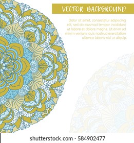 Square invite template. Vector invitation with mandala design element. Round flower ornament. Decorative vintage print. Luxury floral weave pattern.