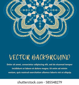 Square invite template. Vector invitation with mandala design element. Round flower ornament. Decorative vintage print. Luxury floral weave pattern.