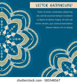 Square invite template. Vector invitation with mandala design element. Round flower ornament. Decorative vintage print. Luxury floral weave pattern.