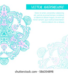 Square invite template. Vector invitation with mandala design element. Round flower ornament. Decorative vintage print. Luxury floral weave pattern.
