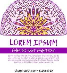 Square invite template. Vector invitation with mandala design element. Round flower ornament. Decorative vintage print. Luxury floral weave pattern.