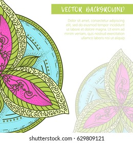 Square invite template. Vector invitation with mandala design element. Round flower ornament. Decorative vintage print. Luxury floral weave