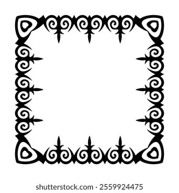 Square Islamic Asian ornament frame, borders, decorative ornament, Persian motif frame. Kazakh national ornament. For decorating dishes, vignettes, frames of Mongols, Kyrgyz, Buryats, Kalmyks