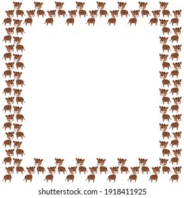 Square isolated frame of cute cartoon okapi characters smiling with rosy cheeks. Template of African artiodactyl jungle animals on a white background. Place for text. Vector.