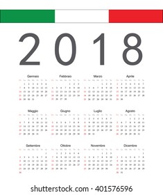 Square italian 2018 year vector calendar. Week starts from Sunday.