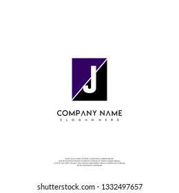 square J logo letter design concept in purple and black colors