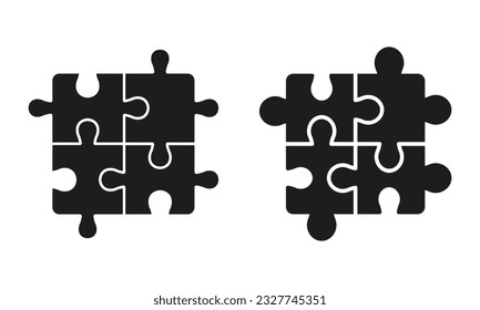 Las Piezas Cuadradas De Los Viernes De Mando Se Ajustan Al Pictograma Sólido. Las Piezas De Rompecabezas Coinciden Con El Conjunto De Icono De Silhouette. Trabajo en equipo, Idea, Juego Lógico, Símbolo de glifo de solución de combinación. Ilustración de vectores aislados.