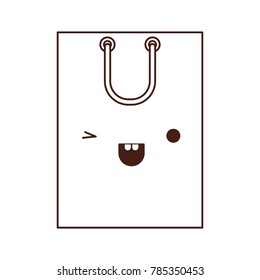 square kawaii shopping bag icon with handle in monochrome silhouette