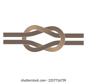 Square knot. Flat knot. Reef knot. Two golden twisted ropes intertwined