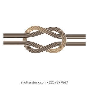 Square knot. Flat knot. Reef knot. Two golden twisted ropes intertwined