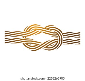 Square knot. Flat knot. Reef knot. Two golden twisted ropes intertwined