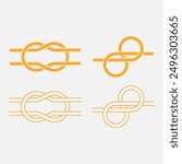 Square Knot line and flat icon set. Hercules or Reef Knot. Cable rope, sea knot or loop. Vector illustration