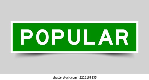 Banner de etiqueta cuadrada con palabra popular en color verde en fondo gris