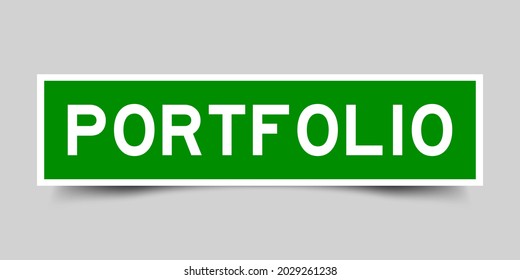 Square label banner with word portfolio in green color on gray background