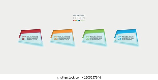 Diseño de etiquetas cuadradas hay 4 pasos para usar con trabajo de relaciones públicas, varios procedimientos para explicar. ilustración vectorial.