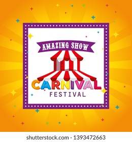 square label with festival circus and ribbon to carnival celebration