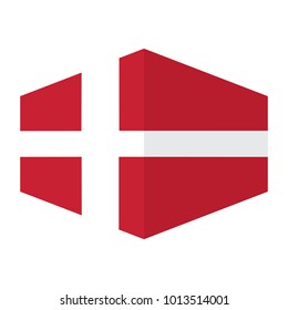 Square label with flag of denmark isolated on white, Denmark flag ribbon, A Flag Illustration on a textile label for the country of Denmark.