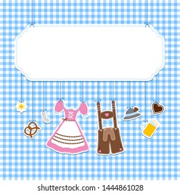 Square Label Hanging Oktoberfest Icons Check Pattern Background