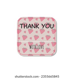 Square Label with strawberries saying Thank You and made With Love. Vector Illustration
