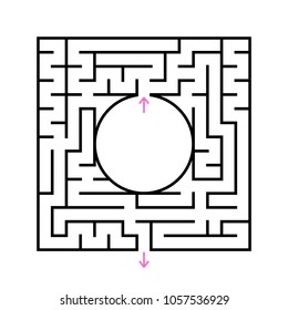 A square labyrinth with a circular center. Vector illustration isolated on white background. With a place for your image