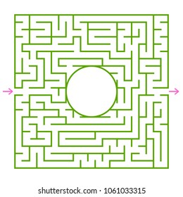 A square labyrinth with a circular center. Vector illustration isolated on white background. With a place for your image