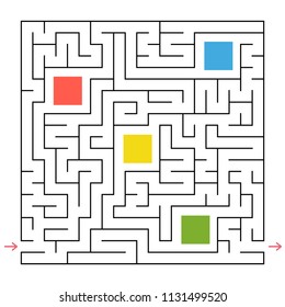 A square labyrinth. Collect all the geometric shapes and find a way out of the maze. An interesting game for children. Simple flat vector illustration