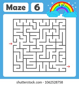 A square labyrinth. Developmental game for children. Colored Vector Flat Isolated Illustration. With a cute rainbow cartoon.