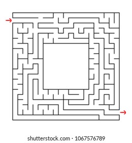 A square labyrinth with an entrance and an exit. Simple flat vector illustration isolated on white background. With a place for your image.