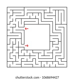A square labyrinth with an entrance and an exit. Simple flat vector illustration isolated on white background. With a place for your image.