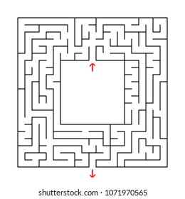 A square labyrinth with an entrance and an exit. Simple flat vector illustration isolated on white background. With a place for your image.