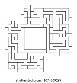 A square labyrinth with an entrance and an exit. Simple flat vector isolated illustration. With a place for your drawings.